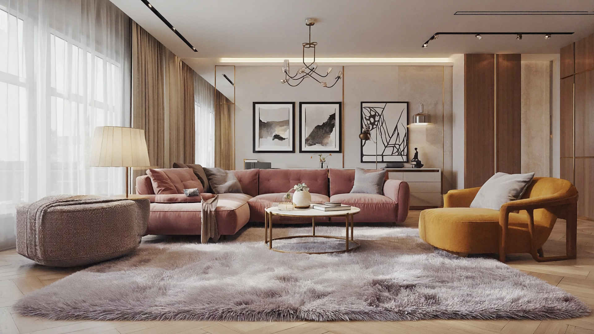 Thick area rug used for noise reduction in a condo.