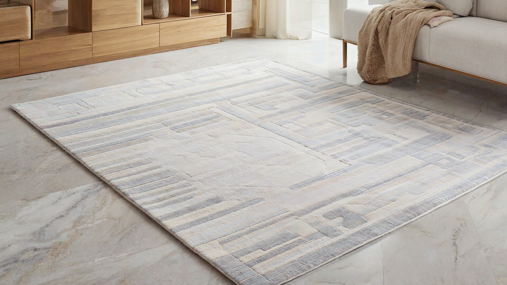 Rug pad under an area rug on tiled floors in a Filipino home.
