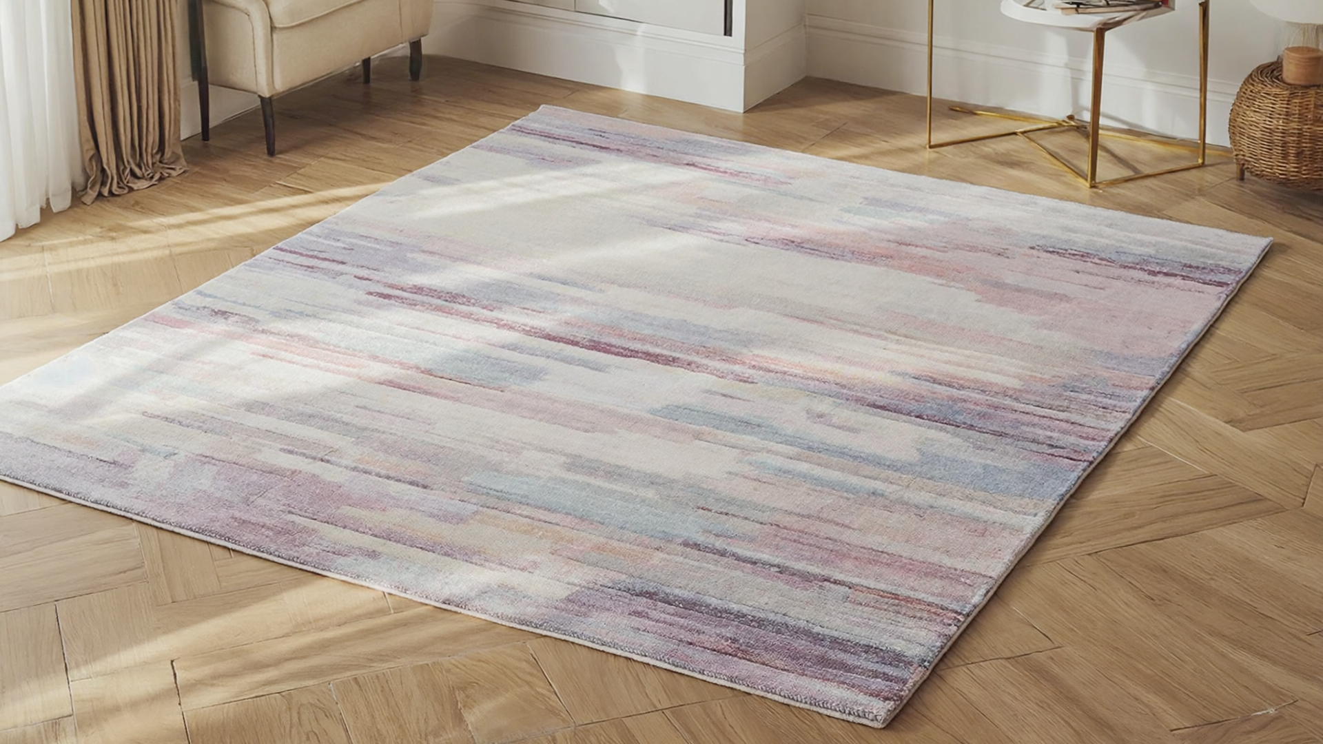 Close-up texture of a non-shedding flatweave rug.