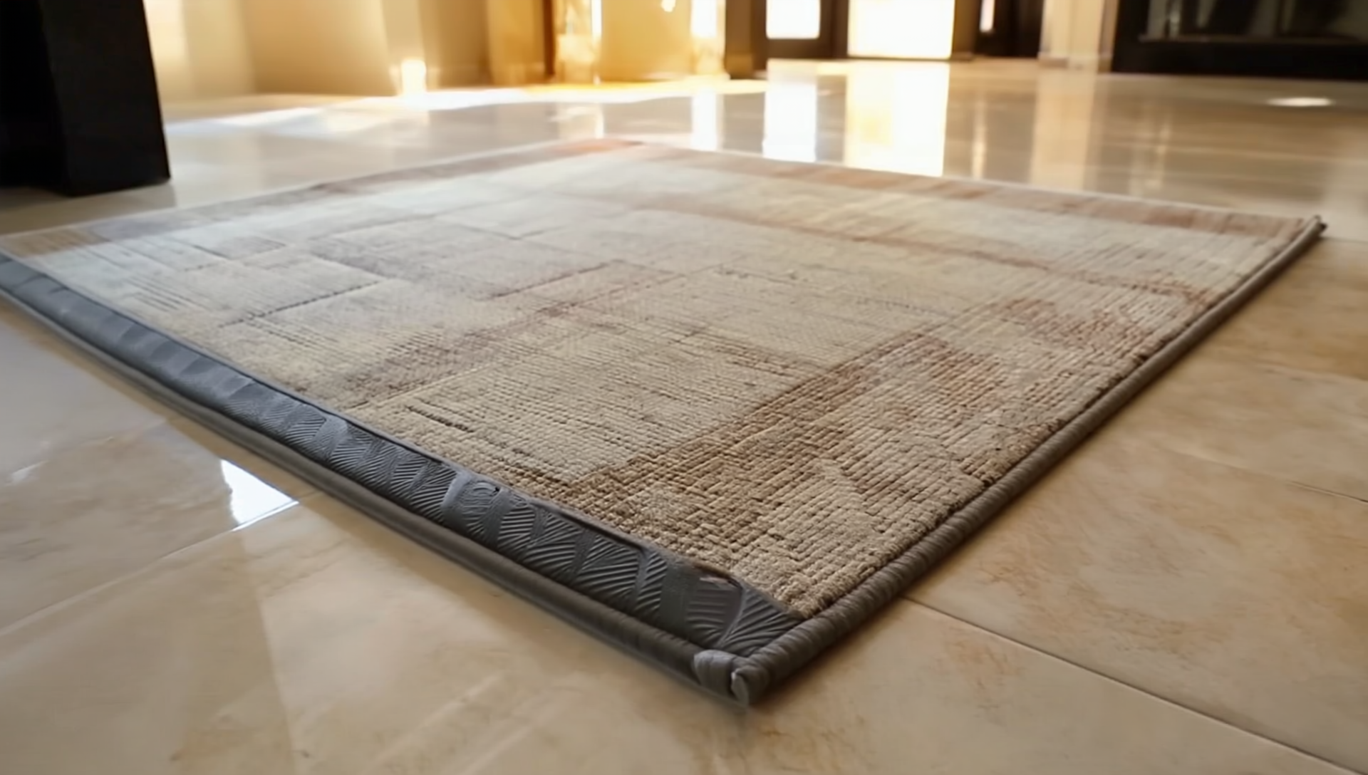 Non-slip rug on tiled flooring in a Filipino home.